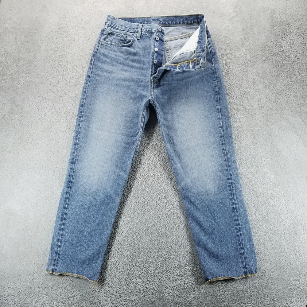 RE/DONE Jeans Womens 31 Blue High Rise Straight Medium Wash‎ Raw Hem Denim
